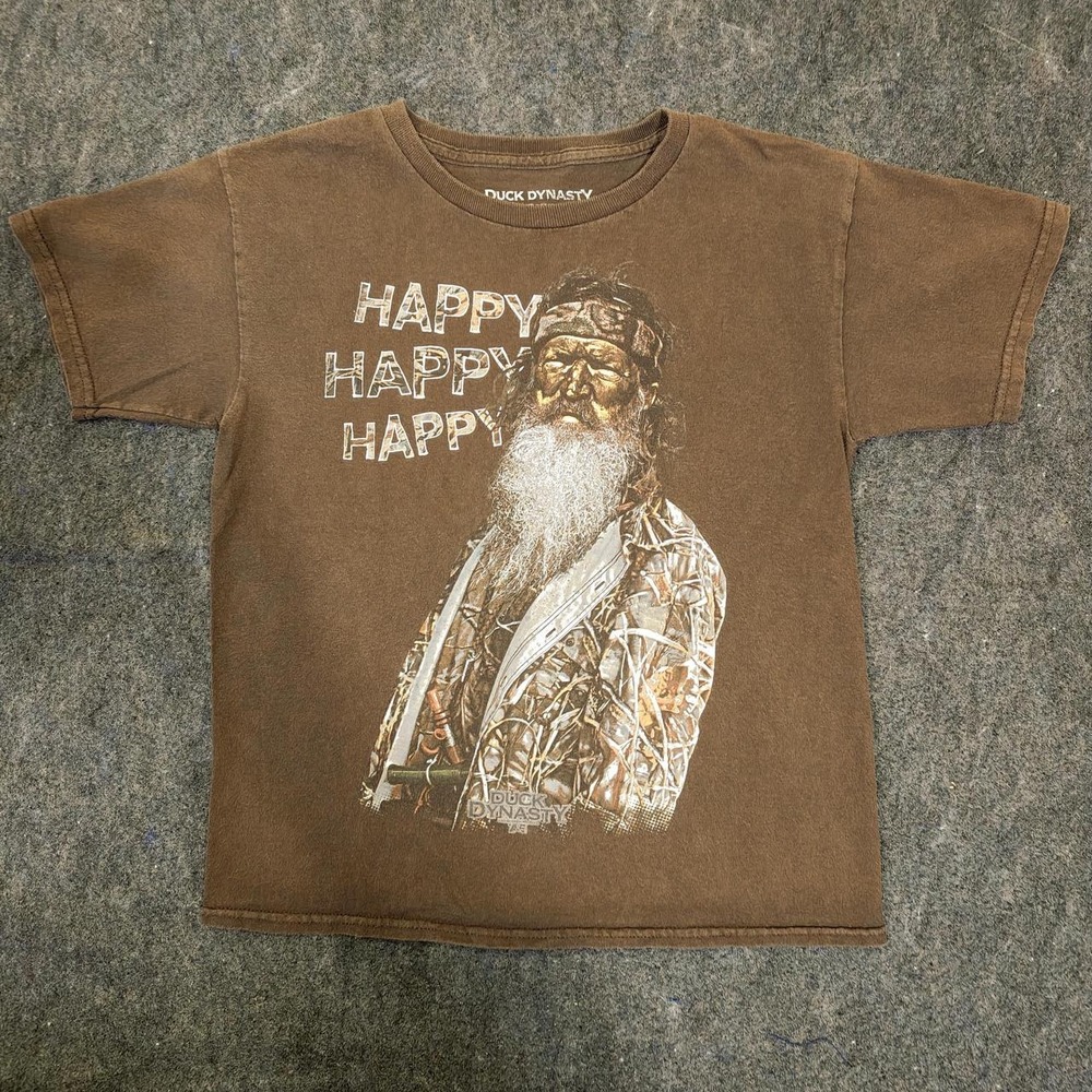 Duck Dynasty Phil Robertson Happy Happy Happy Brown Graphic Tee Kids L 10/12